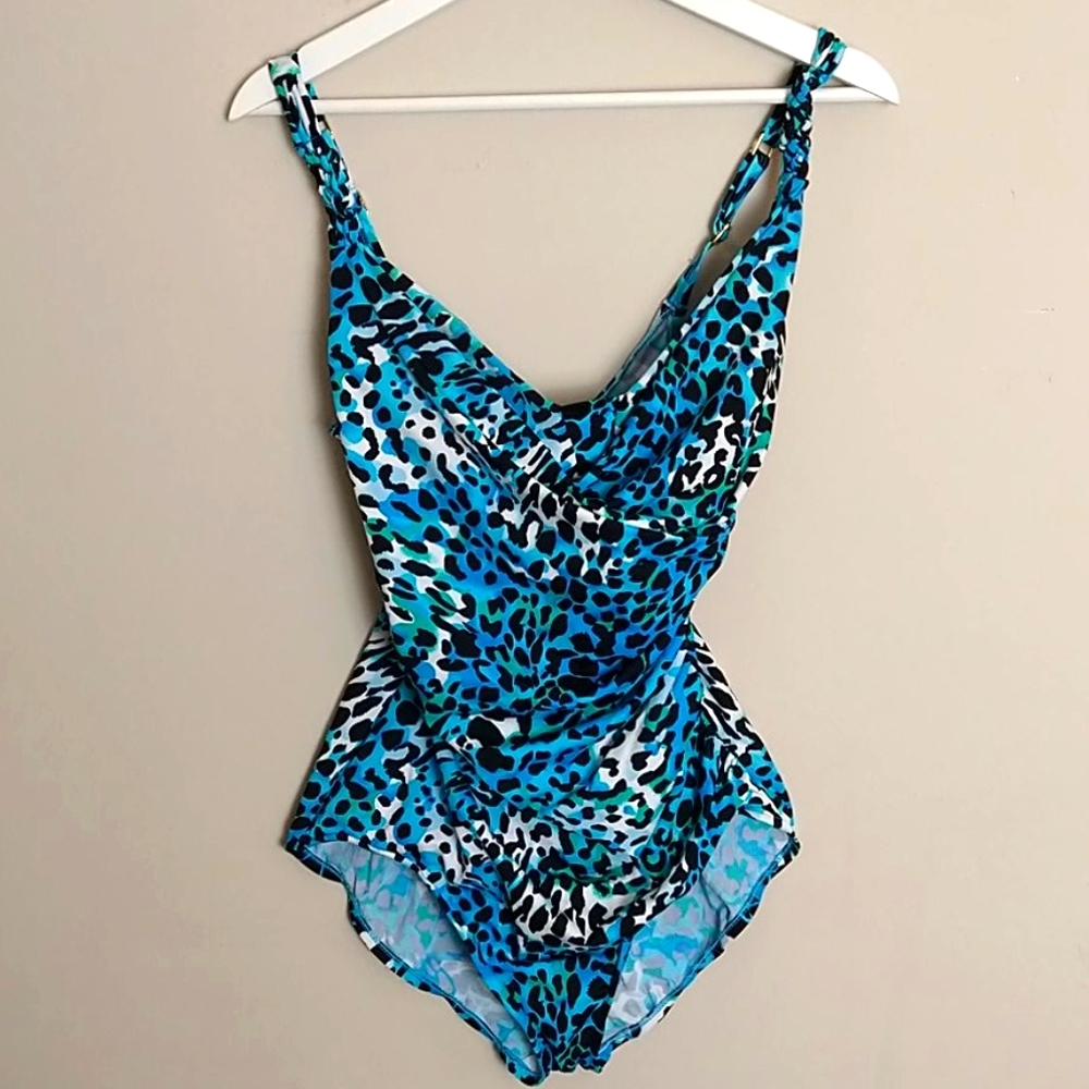 Jantzen Blue Leopard Print One Piece Bathing Suit